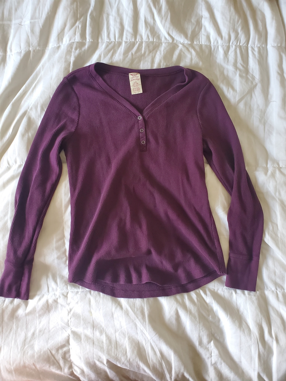 Y2K Faded Glory Plum Ribbed Long-Sleeve Henley
